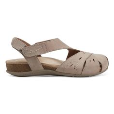 Birdine Casual Round Toe Slip-on Sandals - earth® shoes Beige Outdoor Sandals With Rubber Sole, Outdoor Beige Sandals With Rubber Sole, Closed Toe Sandals With Cork-bed Midsoles For Outdoor, Casual Closed Toe Sandals With Cork-bed Midsoles, Closed Toe Sandals With Cushioned Footbed, Comfortable Closed Toe Sandals With Cushioned Footbed, Outdoor Beige Sandals With Textured Footbed, Beige Flat Heel Sandals With Arch Support, Beige Sandals With Arch Support And Flat Heel