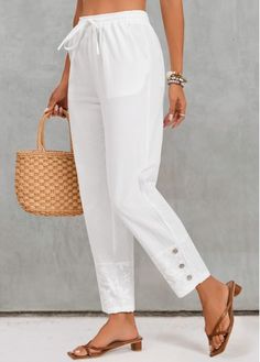 Color:White;Size:S;Size:M;Size:L;Size:XL;Size:2XL;Package Contents:1 X Pants; Non-stretch White Cotton Bottoms, White Cotton Ankle-length Pants, White Ankle-length Cotton Pants, White Non-stretch Pants For Spring, Shapewear Swimsuit, Cheeky Shorts, Swimwear Suits, Denim Jean Skirt, Blue Jumpsuits