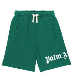 Palm Angels Kids is inspired by LA's laid-back skateboarding scene, as evidenced by these cotton track shorts. The long-line green pair has signature gothic logo lettering and a moisture-wicking terrycloth lining. | Palm Angels Kids Logo cotton shorts Gothic Logo, Sweatshirt Shorts, Angel Kids, Short Pant, Letter X, Shirt Design Inspiration, Track Shorts, Kids Logo, Palm Angels