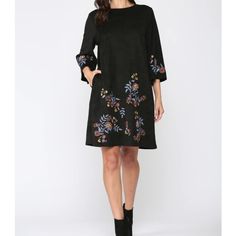 Nwot Joh Avery Dress With Pockets!!!!! Made With Elevated High Quality Faux Stretch Suede. Fall Floral Embroidery All Around. Knee Length. Round Neck. Sleeves Are 3/4. Easy Relax Fit. Very Stylish And Chic. Super Soft And Comfy. Timeless. Embroidered Mini Dress For Fall, Elegant Fall Dress With Embroidered Hem, Floral Embroidered Knee-length Dress For Fall, Floral Embroidered Mini Dress For Fall, Knee-length Floral Embroidered Dresses For Fall, Knee-length Dresses With Floral Embroidery For Fall, Floral Embroidery Knee-length Dress For Fall, Fall Mini Dress With Floral Embroidery, Fall Floral Embroidered Mini Dress