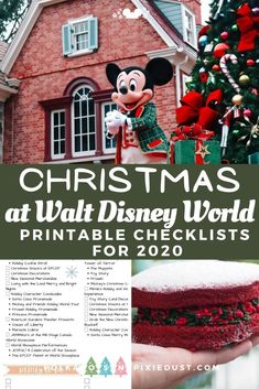 the christmas at walt world printable checklist is shown in front of a red brick house