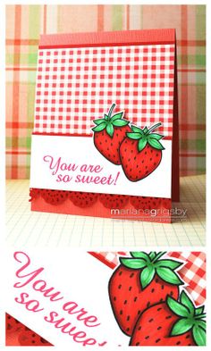 two cards with strawberries on them and the words you are so sweet