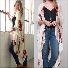 Wrap Yourself In Bohemian Style & Comfort In This Stunning Chic Floral Kimono. Open Front With Arm Holes. Pair With Tank & Skinnies Or Works Perfect As A Swim Beach Cover Up. Available In Ivory With Rust Floral Print. 38" X 46" 100% Viscose. One Size Fits Most White Free Size Kimono For Spring, Summer Cream Kimono, Cream Summer Kimono, Spring White Free Size Kimono, White Printed Kimono For Fall, White One Size Kimono, White Long Kimono For Fall, Long White Kimono For Fall, Kimono Wrap