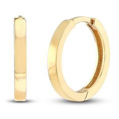 Dynamic 14.25mm square tubes are polished to a high shine in these stylish women's huggie earrings. Fashioned in 14K yellow gold, the earrings secure in place with hinged backs. 14k Yellow Gold Rectangular Hoop Earrings, Rectangular 14k Yellow Gold Hoop Earrings, Classic Rectangular Yellow Gold Huggie Earrings, Classic Yellow Gold Rectangular Huggie Earrings, Yellow Gold Rectangular Hoop Earrings For Anniversary, Rectangular Yellow Gold Hoop Earrings For Anniversary, Jared The Galleria Of Jewelry, Huggie Earrings, Polish Jewelry