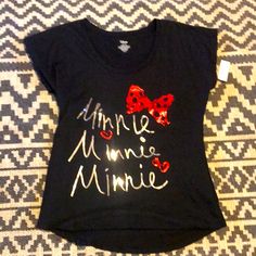 Adorable Minnie Shirt From The Disney Store/ Short Sleeved 60% Cotton & 40% Polyester Black Minnie Mouse Crew Neck Top, Black Mickey Mouse Tops For Disney Events, Black Mickey Mouse Top For Disney Fan Events, Minnie Mouse Tops For Disney Fan Events, Black Casual Minnie Mouse Top, Casual Black Minnie Mouse Top, Black Minnie Mouse T-shirt Short Sleeve, Black Minnie Mouse Short Sleeve T-shirt, Black Disney Cotton Top