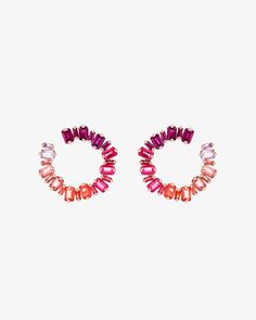 Kalan By Suzanne Kalan Ann Red Ombre Milli Sideways Hoops in 14k rose gold Red Ombre, Pink Topaz, Baguette Cut, Jewelry Companies, Girls Best Friend, Morganite, Emerald Cut, Semiprecious Stones, Baguette