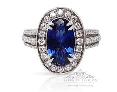 New Platinum custom natural Ceylon sapphire ring containing a oval cut blue sapphire measuring 11.34 x 6.78 x 3.89 mm weighing 2.37 carat. Type II. Medium dark, moderately strong blue color GIA color B 6/4, set with 62 round brilliant cut diamonds with a weight 0.62 ct's VS-Si clarity, G-H color. Video link - https://vzaar.com/videos/21001231 GIA Color Grade - GIA B 6/4 This Sapphire & Diamond ring has being fully & independently Appraised by a GIA G. G Gemologist - GIA G. G Appraisal Value $9,6 Oval Sapphire Ring Gia Certified, Gia Certified Oval Lab-created Sapphire Ring, Platinum Sapphire Ring, Ruby Diamond Engagement Ring, Ceylon Sapphire Ring, Ceylon Blue Sapphire, Platinum Diamond Rings, Ceylon Sapphire, Ruby Engagement Ring