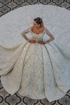 Looking for a dress in Satin, A-line style, and AmazingBeading,Sequined work? We meet all your need with this Classic Luxurious Princess Ball Gown Long Sleevess Sparkly sequins Bridal Gowns with Sweep Train. Long Sleeve Ball Gown Wedding Dress, Long Sleeve Ball Gowns, Ruffle Wedding Dress, Bridal Ball Gown, White Wedding Dress, Princess Ball Gowns, Dream Wedding Ideas Dresses, Diy Recipes, Long Wedding Dresses