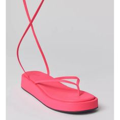 Jaida Pink Platform Thong Wrap Sandal Spring Toe Post T-strap Sandals With Platform, Summer T-strap Sandals With Platform Toe Post, Summer Toe Post T-strap Sandals With Platform, Platform Flip Flops With Single Toe Strap For Vacation, Vacation Platform Flip Flops With Single Toe Strap, Summer Platform T-strap Sandals, Trendy T-strap Flip Flops For Summer, Adjustable Platform Flip Flops For Summer, Urban Outfitters Open Toe Synthetic Sandals