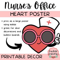 a poster with the words nurse's office heart poster and an image of a stethoscope