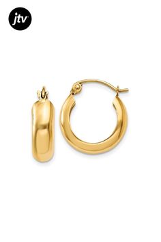 14k Yellow Gold Polished Round Hoop Earrings. Measures 10mm x 4.75mm and have saddleback backings. Yellow Pearl, Necklace Extender, Mixed Metal Jewelry, Yellow Gemstones, Moissanite Necklace, Gold Polish, Diamond Bracelets, Types Of Rings, Turquoise Gemstone