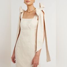 New With Tags. Never Been Worn. Does Not Fit Me. Open To Offers! Elegant Midi Dress With Tie Straps For Brunch, Elegant Beige Midi Dress With Tie Straps, Chic Beige Tie Back Mini Dress, Chic Beige Mini Dress With Tie Back, Chic Beige Midi Dress With Tie Straps, Beige Square Neck Dress With Tie Straps, Chic Linen Dress With Square Neck For Brunch, Beige Linen Dress With Tie Straps, Elegant Beige Linen Dress