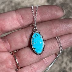 "Kingman turquoise necklace! Beautiful piece of Kingman turquoise on a sterling silver 18\" chain! Handmade with love 💕" Luxury Silver Kingman Turquoise Necklace, Blue Turquoise Necklace Stamped 925 As A Gift, Gift Blue Turquoise Necklace Stamped 925, Sterling Silver Turquoise Necklace With Large Pendant For Gift, Turquoise Pendant Necklace Gift, Untreated Turquoise Pendant Necklace As Gift, Untreated Turquoise Pendant Necklace Gift, Untreated Turquoise Pendant Necklace For Gift, Untreated Blue Turquoise Sterling Silver Necklace