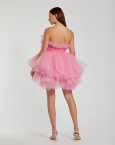 Mac Duggal Tulle fabric (100% polyester) Fully lined through body Strapless neckline Sleeveless Concealed back zipper Approx. 35" from top of shoulder to bottom hem Available in Candy Pink Style #20750 Vestidos Color Coral, Mac Duggal Dress, Strapless Neckline, Mac Duggal, Pink Style, Candy Pink, Strapless Mini Dress, Tulle Fabric, Pink Candy