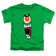 a green t - shirt with an image of a cartoon character's mouth and tongue