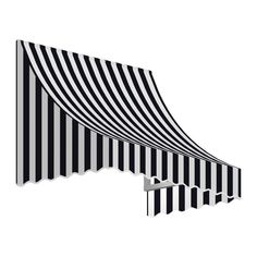 a black and white striped awning on a white background