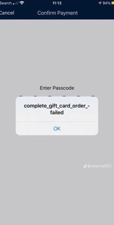 an iphone screen with the text enter passcode to complete gift card order