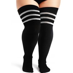 PRICES MAY VARY. 【Soft & Breathable】The plus size thigh high socks are made of soft and skin-friendly material which can make you feel more warm and comfortable. Elastic material design can fit your calves and thighs well. In addition, our leg warmers are very breathable, you can wear them during early spring, autumn and winter. Recommended hand washing. 【Plus Size】Our plus size thigh high socks are truly suitable for big girls and thick thighs. They are a length of 30" to 36" from the heel to t Knee High Socks Black, Striped Thigh High Socks, Thigh Garter, Over Knee Socks, Slouch Socks, Knit Leg Warmers, Presents For Girls, Thigh High Socks, Early Spring