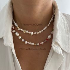 Freshwater Pearl Necklace Genuine Pearl Necklace Handmade Beaded Necklace Rainbow Beads Pearl Necklace Baroque Pearl Necklace - Etsy Diy Pearl Necklace, Pearl Necklace Handmade, Silver Link Necklace, Genuine Pearl Necklace, Handmade Beaded Necklace, Silver Pearl Necklace, Layered Necklace Set