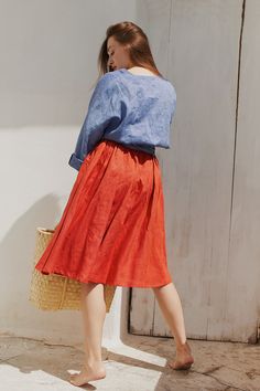 "Introducing our linen A-line skirt, a versatile addition to your wardrobe. This knee-length skirt offers a classic silhouette suitable for various occasions. Embrace your boho style with our boho linen skirt, featuring a relaxed design. The linen circle skirt adds a playful touch to your outfit.  Link to blouse: https://www.etsy.com/listing/1475636898/blue-linen-wrap-blouse-kimono-wrap-top Our high-waisted skirt enhances your figure, and the summer skirt collection offers lightweight options fo Summer Midi Pleated Skirt, Summer Linen Skirt For Day Out, Summer Pleated Midi Wrap Skirt, Chic Summer Pleated Culottes, Summer Midi Wrap Skirt, Relaxed Long Pleated Skirt For Summer, Bohemian Linen Skirt For Spring, Bohemian Linen Maxi Skirt For Spring, Chic Flared Linen Maxi Skirt