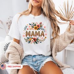 Animal Print Shirt For Mom, Floral Mama Shirt, Leopard Mama Shirt, Mother's Day Gift, Gift for Mom, Mothers Day Gift, Mothers Day Shirt, Mama Sweatshirt, Custom Mama Shirt, Mom Shirt, T-Shirt Comfort Colors: ☆ 100% ring-spun cotton ☆ Fabric weight: 6.1 oz/yd² (206.8 g/m²) ☆ Garment-dyed ☆ Relaxed fit ☆7/8″ double-needle topstitched collar ☆ Twill-taped neck and shoulders for extra durability ☆ Double-needle armhole, sleeve, and bottom hems T-Shirt Bella Canvas: ☆100% Airlume combed and ringspun Mother's Day Floral Print Short Sleeve Top, Floral Print Short Sleeve Top For Mother's Day, Floral Print Short Sleeve Top, Floral Print Flower-shaped Tops For Mother's Day, Mother's Day Floral Print Relaxed Fit T-shirt, Mother's Day Floral Print Cotton Shirt, Mother's Day Floral Cotton Top, Mother's Day Floral Print Tops, Casual Floral Print Top For Mother's Day