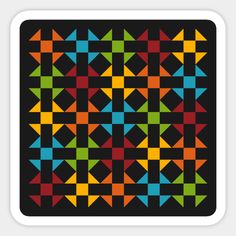 a square pattern with different colored triangles on black background, which is very similar to the same color scheme used in quilts