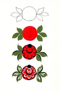 an image of flowers and leaves on a white background with red, black, and green colors