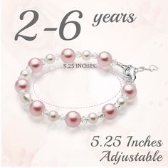 Exceptional Quality: Pink Pearl Bracelet for Toddler Little Girl, Hand crafted by artisan jewelers in the USA. Our team of jewelry experts tests all Kids Bracelets for safety.Adjustable Bracelets for Toddlers Baby Girls: measures 5.25 inches in Length, and a ¾” Sterling Silver Heart Shaped Chain Extender for a perfect fit, and to extend the Use of the Toddler JewelryKids Jewelry baby Girl Gifts: Bead Bracelet Handmade with High End Simulated Pearls and Clear Crystals for a Granddaughter, Goddaug Adjustable Hypoallergenic Round Name Bracelet, Adjustable Hypoallergenic Name Bracelet, Adjustable Pink Name Bracelet, Adjustable Pink Bracelet For Birthday, Adjustable Round Pink Name Bracelet, Pink Adjustable Bracelet For Birthday, Adjustable Silver Name Bracelet With Lobster Clasp, Adjustable Pearl Bracelet For Mother's Day, Adjustable Pink Bracelets For Birthday