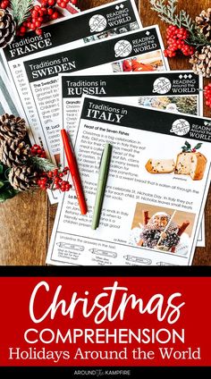 christmas themed reading comprehension passages about holiday traditions around the world Christmas Reading Activities, Holiday Reading List, Christmas Reading Comprehension, Fluency Passages, Close Reading Passages