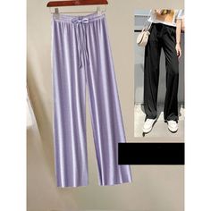 Stay cool and stylish this summer with our Women's Ice Silk Ankle Length Casual Summer Pants. These pants are perfect for the modern woman who wants to stay comfortable while looking great. The straight pant style and solid pattern keep it simple and versatile, while the high waist provides both comfort and coverage. The drawstring closure allows you to adjust the fit to your liking, and the loose fit makes them perfect for those hot summer days. The ankle length provides a modern touch, making Solid Wide-leg Summer Yoga Pants, Solid Wide-leg Yoga Pants For Summer, Summer Wide-leg Yoga Pants, Versatile Solid Color Yoga Pants For Summer, Trendy Ankle-length Sweatpants, Solid Color Long Yoga Pants For Summer, Ankle-length Comfortable Yoga Pants, Solid Color Summer Yoga Pants, Comfortable Solid Color Ankle-length Yoga Pants