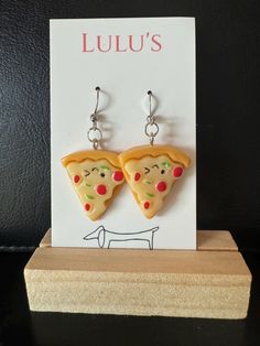 Pizza Dangle Earrings...for the young or the young at heart! Cute Drop Clip-on Earrings For Gift, Fun Nickel Free Drop Earrings, Playful Hoop Earrings For Gifts, Playful Hoop Earrings For Gift, Playful Jewelry Set With Drop Earrings, Playful Jewelry Set With Matching Drop Earrings, Playful Nickel-free Drop Earrings, Fun Drop Earrings With Ear Wire, Cute Dangle Clip-on Earrings For Gift