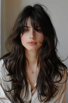 Layered long locks with bangs frame the face beautifully! Here are 49 ideas featuring the most  flattering long hairstyles with layers and fringe for 2024. 👆 Click for more ideas！ Layered Hair With Bangs, Hair Inspiration Long, Long Dark Hair, Hair Women, Long Hair With Bangs, Long Black Hair, Nails 2024, Haircuts For Long Hair