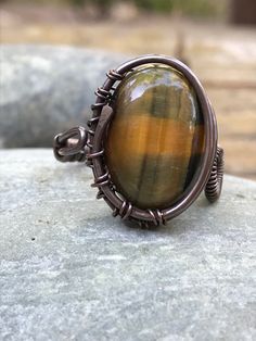 Blue and Yellow Tiger Eye RIng in Copper - Adjustable Tiger Ring, Tiger Eye Ring, Eye Ring, Blue And Yellow, Tiger Eye, Gemstone Rings, Copper, Gemstones, Skin