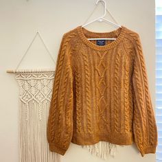 New With Tags. No Flaws. Really Soft And Comfortable Knit. Color Is A Mustard Yellow. Yellow Sweater Aesthetic, Mustard Clothes, Mustard Yellow Sweater, Mustard Sweater, Chunky Cable Knit Sweater, Bodycon Sweater, Blue Knit Sweater, Hollister Sweater, Fisherman Sweater