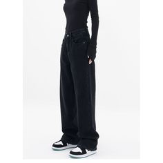 High Waist Wide Leg Black Baggy Jeans  Material: Cotton  Size: S, M, L, XL, Color: Black Pants Type: Straight Pants Style Type: Street Trendy  Season: Spring, Fall, Winter, Summer   Occasion: Leisure, Outdoor, Daily, Vacation, Fall Outfits Black Pants Wide Leg Outfit, Black Wide Jeans Outfits, Black Pants Aesthetic, Wide Leg Jeans Outfit Street Style, Black High Waisted Jeans Outfit, Black Straight Leg Jeans Outfit, Black Baggy Pants Outfit, Baggy Black Jeans Outfit, Black Jeans Baggy