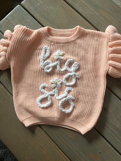 Big sis sweater for baby announcement Cute White Embroidered Sweater, Cute White Sweater With Embroidered Text, White Cute Sweater With Embroidered Text, Spring Long Sleeve Sweater With Embroidered Text, Cute Winter Sweater With Letter Embroidery, Cute White Sweater With Custom Embroidery, Cute Pink Sweater With Custom Embroidery, White Cute Sweater With Custom Embroidery, White Sweater With Custom Embroidery