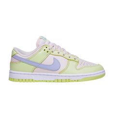 Find NIKE Wmns Dunk Low 'lime Ice on Editorialist. The Nike women’s Dunk Low ‘Lime Ice’ updates the ‘80s hoops shoe with a summery palette made up of contrasting pastel hues. The leather upper combines a muted pink base with vibrant lime green overlays and a signature Swoosh in periwinkle. Standard Dunk Low elements include a perforated toe box, low-cut textile-lined collar and lightly padded nylon tongue. The sneaker is mounted on a sturdy rubber cupsole, featuring crisp white sidewalls and a lime green rubber outsole.