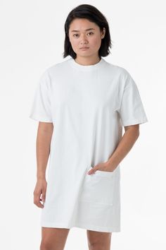 The Oversized T-shirt was designed with comfort in mind. We've added a pocket, which makes this dress different than the average t-shirt dress. Hits above the knee making this dress the perfect dress to run errands in. Constructed from rigid 7.5 oz 100% U.S Grown Cotton, custom dyed and shrink-free. Short Sleeve T-shirt With Pockets For Loungewear, Oversized Short Sleeve T-shirt With Side Pockets, Cotton T-shirt With Side Pockets For Loungewear, Oversized T-shirt With Pockets For Everyday Wear, White T-shirt With Side Pockets For Everyday, Oversized T-shirt With Side Pockets, Everyday White T-shirt With Side Pockets, Oversized Crew Neck T-shirt With Side Pockets, Crew Neck Cotton T-shirt Dress For Loungewear