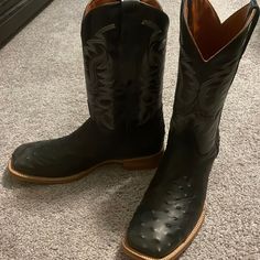 Men’s Western Boots. Masculine Black Boots With Rubber Sole, Black Snip Toe Boots With Rubber Sole, Classic Black Boots With Cushioned Footbed, Western Black Moc Toe Boots, Casual Black Boots With Goodyear Welt Construction, Casual Black Goodyear Welted Boots, Black Western Boots With Moc Toe, Black Western Boots With Leather Footbed, Masculine Black Boots With Leather Sole