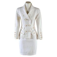 CHANEL boutique Suit white cotton jacket and skirt late 80s For Sale at 1stDibs | chanel womens suit, skirt suits, white chanel suit