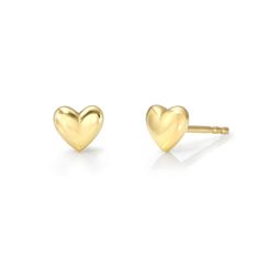 The Sweetest Heart 18K Gold 5 mm diameter Sold as a single earring Yellow Gold Heart Cut Earrings For Gift, Tiny Dainty Yellow Gold Heart Earrings, Dainty Tiny Yellow Gold Heart Earrings, 14k Yellow Gold Round Heart Earrings, Valentine's Day Gift Yellow Gold Heart Earrings, Tiny Heart-shaped 14k Gold Earrings, Yellow Gold Heart Charm Earrings For Valentine's Day, Yellow Gold Heart Charm Earrings For Gift, Heart-shaped Yellow Gold Earrings For Gift