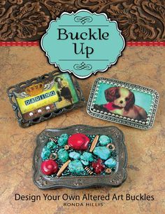 two small trays with pictures on them and the words buckle up written in blue