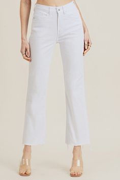 High waist, raw hem, straight leg jean. Raw hems are perfect for creating the perfect length - create cropped jeans or simply trim for a shorter inseam. 98%Cotton 2%Spandex Raw Hem Straight Leg Jeans, Straight Leg Denim, High Jeans, Cropped Jeans, Denim Wash, Wide Leg Jeans, Quality Clothing, High Waist Jeans, Straight Jeans