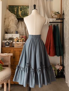 This price includes a skirt and a free KC (not for sale) only, others are not included.   	 		 			Size 			S 			M 			L 			XL 			2XL 		 		 			Waist 			60-68 			66-74 			72-80 			78-86 			84-92 		 		 			Full Length 			76 			77 			78 			79 			80 Blue Full Skirt With Ruffles, Vintage Blue Skirt With Ruffles, Skirt Midi, Hem Skirt, A Skirt, Tea Length, Not For Sale, Dusty Blue, Ruffle Trim