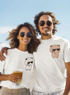 Family Matching White T-shirt With Cartoon Print, Family Matching Summer T-shirt With Screen Print, Family Matching Cartoon Print T-shirt For Summer, White Crew Neck T-shirt With Cartoon Print, White Funny T-shirt, Family Matching Crew Neck Shirt With Cartoon Print, Funny White Crew Neck Shirt, Funny White Short Sleeve Top, White Short Sleeve T-shirt For Family Matching