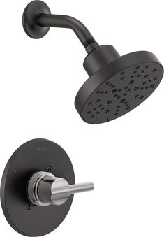 the delta shower faucet is shown in black