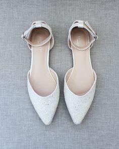 White Glitter Women Flats Comfortable Wedding Flats, Classic Wedding Shoes, Sparkly Wedding Shoes, Lace Ballet Flats, Wedding Shoes Sandals, Perfect Wedding Shoes, Wedding Shoes Comfortable, Strap Flats, Bridal Flats