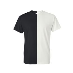 Black and white half and half split tee. When purchasing this t-shirt, please pick your side preference. These shirts run smaller than true to size, it is recommended to size up one size. Black Cotton Shirt With Contrast Color, White Crew Neck T-shirt With Contrast Color, Contrast Graphic Print Short Sleeve Top, Contrast Color Graphic Print Short Sleeve Top, Black Cotton Shirt With Color Block, Streetwear T-shirt With Contrast Color Short Sleeves, Casual T-shirt With Contrasting Colors And Graphic Print, White Short Sleeve Shirt With Contrast Color, Contrast Color Cotton Short Sleeve T-shirt