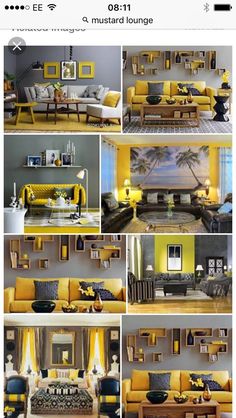 yellow and gray living room furniture collage