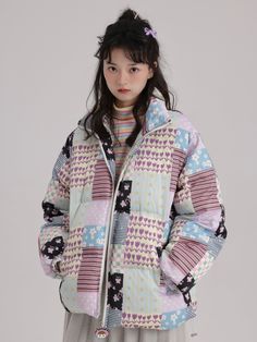 Happy Guest House *2022aw* Winter Stitching Printed Zipper Down Jacket Cotton Cotton Women's Original Design - ARCANA ARCHIVE Multicolor Puffer Outerwear For Spring, Multicolor Puffer Outerwear For Fall, Multicolor Patchwork Outerwear For Cold Weather, Long Sleeve Puffer Quilted Jacket For Spring, Spring Long Sleeve Puffer Quilted Jacket, Fall Multicolor Puffer Outerwear, Multicolor Quilted Spring Outerwear, Multicolor Long Sleeve Puffer Jacket For Spring, Multicolor Long Sleeve Puffer Outerwear